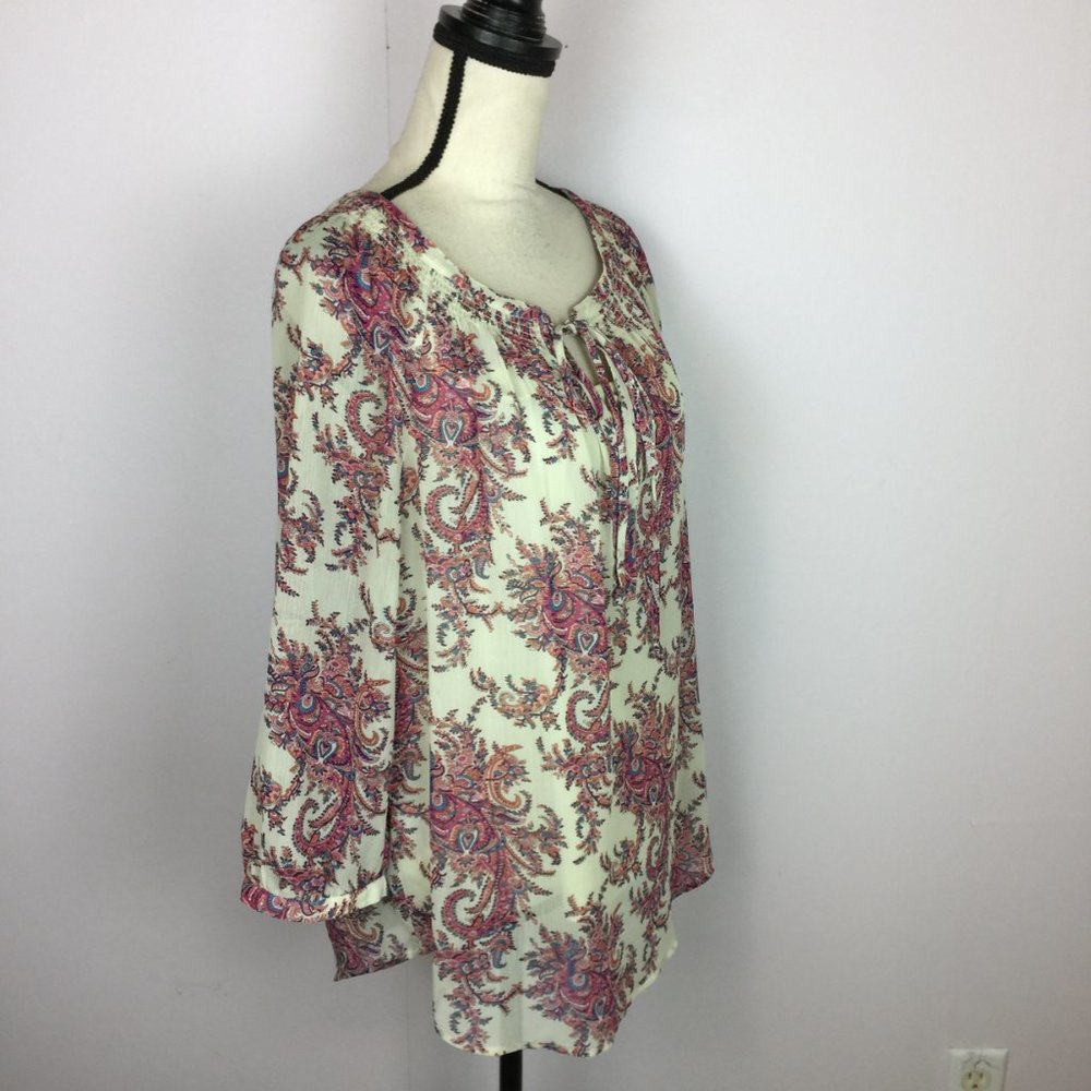 Women's Ivory Paisley Tie-Neck Blouse - Picture 7 of 14
